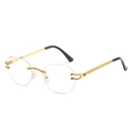 Frameless octagonal cut-edge sunglasses with gold metal temples and clear lenses - Octagonal/Rimless / Gold Frame Clear Lens