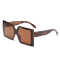 Oversized square sunglasses featuring dark tortoiseshell frames and brown lenses - Leopard Frame / Tea Lens