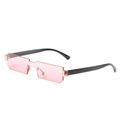 Occhiali da sole rettangolari rosa senza montatura con stanghette nere e oro - Montatura Nera Lenti Rosa