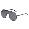 Lunettes de soleil bouclier futuristes avec monture noire et grands verres gris - Nouveau Style / Monture Noire Verres Gris