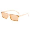 Retro rectangular sunglasses with cream frames and orange lenses in a 45-degree side view - Beige Frame Light Tea Lens
