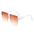 Oversized rimless square sunglasses with orange gradient lenses and gold metal frames - Gold White Frame Brown Gradient Lenses