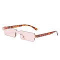 Pink lens rimless rectangle sunglasses with tortoise shell temples and gold hardware - New Style / Regular (Inc. 13% VAT) Leopard Frame Pink Lenses