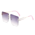 Oversized rimless square sunglasses with purple gradient lenses and gold metal temples - Gold White Frame Grey Gradient Lenses