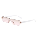 Pink gradient rimless rectangle sunglasses with white temples and gold metal accents - New Style / Standard (Incl. 13% Tax) White Frame Brown Pink Lenses
