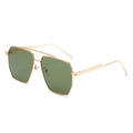 Modische Doppelsteg-Sonnenbrille mit goldener Metallfassung und dunkelgrünen Gläsern - Goldener Rahmen Dunkelgrüne Gläser
