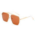 Modische geometrische Doppelsteg-Sonnenbrille mit Goldmetallrahmen und Bernsteinlinsen - Goldener Rahmen Braune Gläser