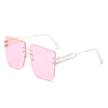 Oversized rimless square sunglasses with pink lenses and gold-toned metal temples - Gold Frame Pink Lenses