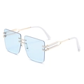 Oversize rimless square sunglasses with light blue lenses and gold-white metal temples - Gold Frame Blue Lenses