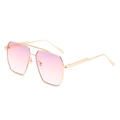 Fashionable geometric double bridge sunglasses with gold metal frame and purple gradient lenses - Golden Frame / Double Pink Lens