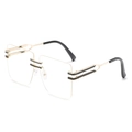 Frameless oversized square sunglasses with gold and black metal temples and double bridge - Gold Frame Clear Lens