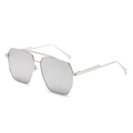 Silver metal frame pilot sunglasses with double bridge and light grey lenses for women - Silver Frame White Mirror Lens
