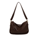 Minimalist chocolate brown leather shoulder bag with wide strap and gold hardware accents - Brown