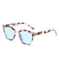 Occhiali da sole retrò tartarugati con lenti azzurre e dettagli in metallo dorato - Montatura Leopardo Blu Lenti Blu