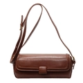 French vintage brown baguette shoulder bag with high-quality textured faux leather - Brown