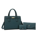 Dreiteiliges Damenhandtaschen-Set in Dunkelgrün mit Krokoprägung und goldenen Beschlägen - Blau