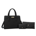 Schwarzes Taschen-Set mit Krokodilprägung, dreiteilig, mit eleganten goldenen Metallakzenten - Schwarz