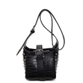 Borsa nera con trama a coccodrillo, borchie argentate e tracolla regolabile chic - Nero