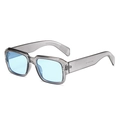 Grey translucent polygon sunglasses with light blue lenses and retro rivet design - Transparent Grey Frame Blue Lens