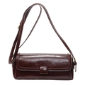 Vintage dark brown baguette shoulder bag in glossy faux leather with adjustable strap - Brown
