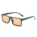 Retro rectangular sunglasses with black frame and translucent orange lenses for women and men - Black Frame Light Tea Lens