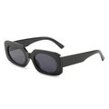 Fashionable black chunky rectangle sunglasses with dark grey lenses for a retro style - Black Frame Black Grey Lens