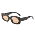 Fashionable black square sunglasses with light orange lenses in a Y2K retro style - Black Frame Orange Yellow Lens