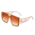 Oversized champagne gold square sunglasses with amber rhinestones and orange gradient lenses - Champagne/Tea Gradient Lens (Amber Rhinestone)