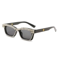 Luxury square black frame sunglasses with crystal rhinestones and grey lenses - Black Frame / White Rhinestone
