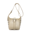 Creamy white crocodile pattern shoulder bag with silver rivet studs and buckle strap - Yellow
