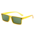 Retro rectangular sunglasses with translucent yellow frames and dark green lenses - Yellow Frame Dark Green Lens