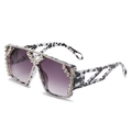 Oversized cow pattern sunglasses with rhinestone accents and purple gradient lenses - Black & White Snake Pattern/Purple Gradient Lens (White Rhinestone)