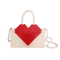 Borsa a mano in perle color crema fatta a mano con motivo a cuore rosso e tracolla lunga - Bianco