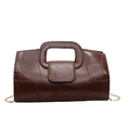 French retro dark brown leather handbag with unique patchwork design and gold chain strap - Brown