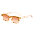 Y2K square frame sunglasses in transparent orange with luxury amber rhinestone crystals - Champagne Frame Tea Rhinestones