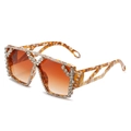 Oversized leopard print sunglasses with gradient lenses and crystal embellishments - Leopard Print/Brown Gradient Lens (Tea Rhinestone)