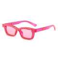 Y2K square sunglasses in translucent pink resin with glittering rhinestone embellishments - Purple Frame Pink Lens