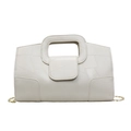 Chic off-white geometric patchwork handbag with gold chain strap and top handle - White