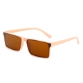 Retro rectangular sunglasses with nude pink frame and dark tea lenses in 45-degree view - Pink Frame Brown Lens