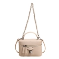 Bolso vanity beige de cuero texturizado con correa de cadena y cremallera doble - Blanco Roto