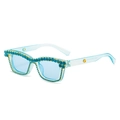 Light blue transparent square Y2K sunglasses with dark blue rhinestones and gold metal - New Style / Standard Blue Frame with Blue Rhinestones