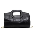 French style black patchwork leather handbag with hollow handle and gold chain strap - Black