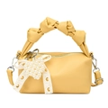 Yellow litchi pattern handbag with knot handle, pearl heart charm and lace bow detail - Yellow with Pendant