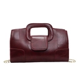 Burgundy textured leather handbag with stitching detail and gold chain strap - Burgundy
