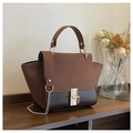 Brown crocodile embossed chain handbag with vintage patchwork suede design for women - Brown