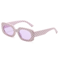 Pink and white checkerboard rectangle sunglasses with translucent purple lenses - Purple Checkered Frame Purple Lens