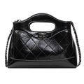 Chic black quilted leather handbag with silver rotary lock and chain shoulder strap - Black