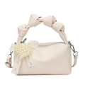 Light pink pebbled leather cloud bag with knotted handle and pearl heart charm - Cream White with Pendant