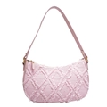 Borsa sottobraccio in denim rosa con trapuntatura a rombi sfilacciata e oro - Rosa