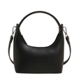 Minimalistische schwarze Hobo-Tasche mit rundem Tragegriff und silbernen Metalldetails - Schwarz